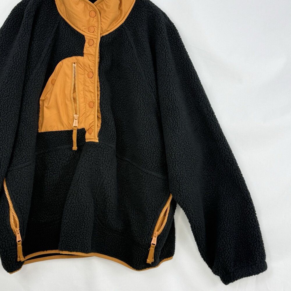 Free People Hit The Slopes Colorblock Pullover Fleece Womens XL Black & Tan - Picture 15 of 16